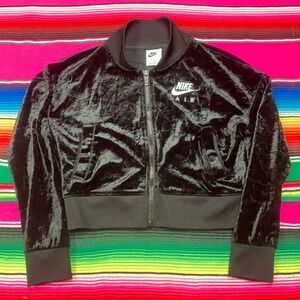 Y2K Nike Air Zip Jacket Women's M Velour Crop Sweater Full Zip All‎ Over Print